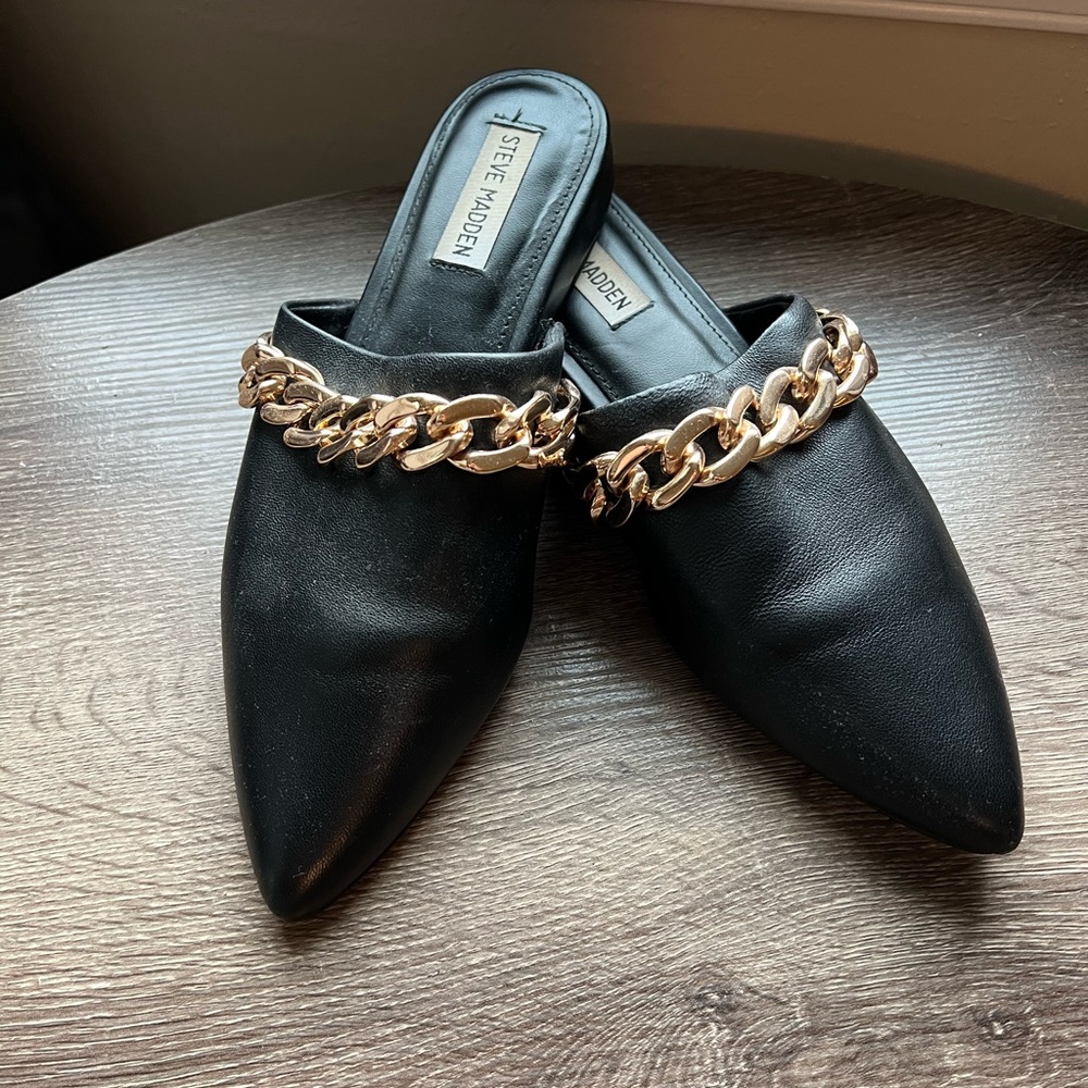 Steve Madden Black Chain Detail Mules